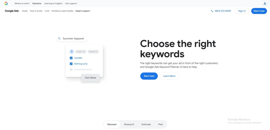 Google Ads competitor analysis tool- Google Keyword Planner