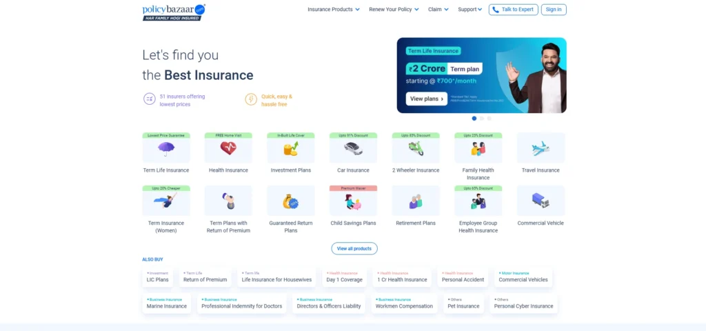 Fintech Company in India - Policybazaar