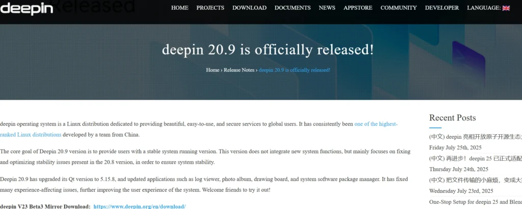 OS - Deepin OS 20.9

