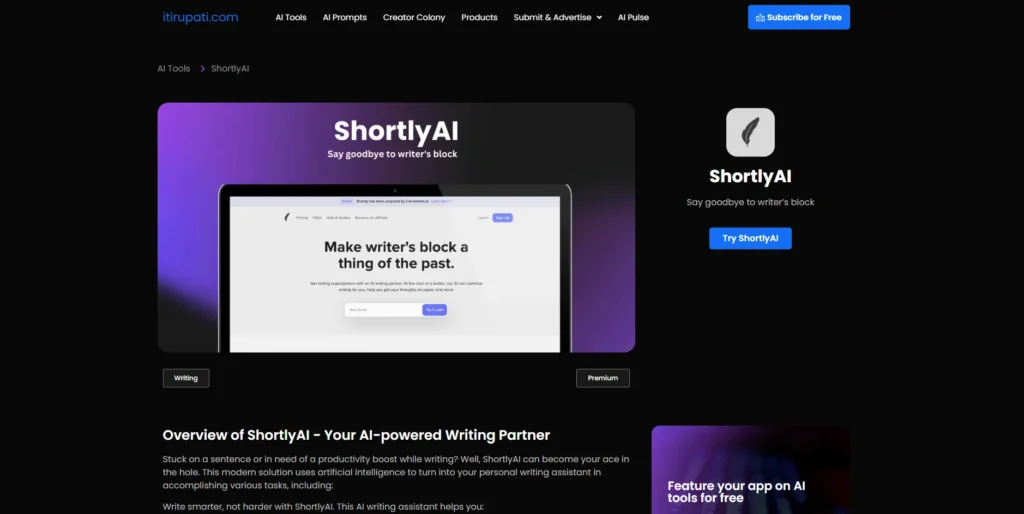 AI Text Generator - shortlyai