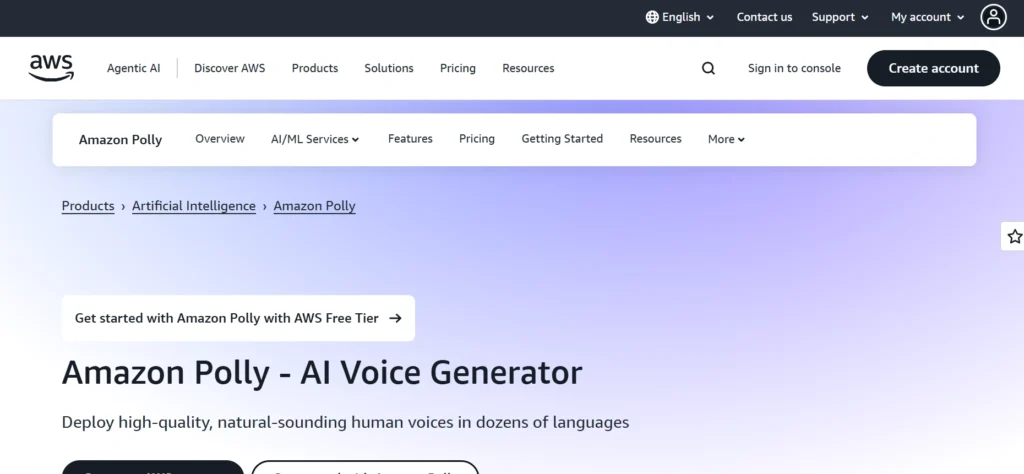 Best AI Voice Generators in Hindi: Amazon Polly