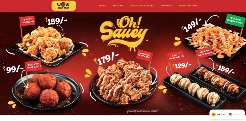 Wow Momo home page 
