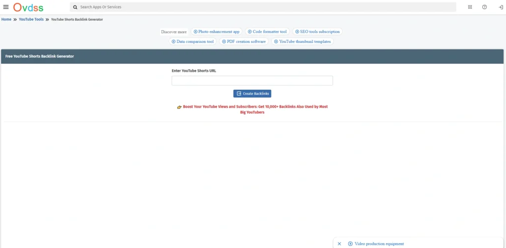 Ovdss YouTube Shorts Backlink GeneratorYouTube Backlink Generator Tools