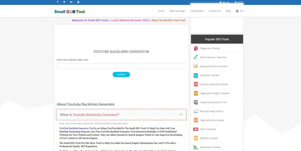 SmallSEOTools YouTube Backlink Generator-YouTube Backlink Generator Tools