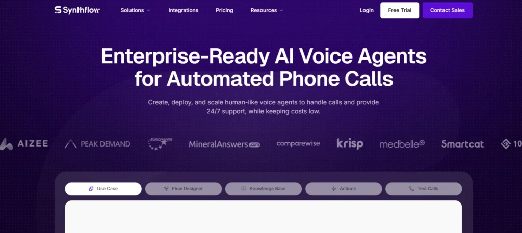 Tool For Voice Enabled Support - Synthflow