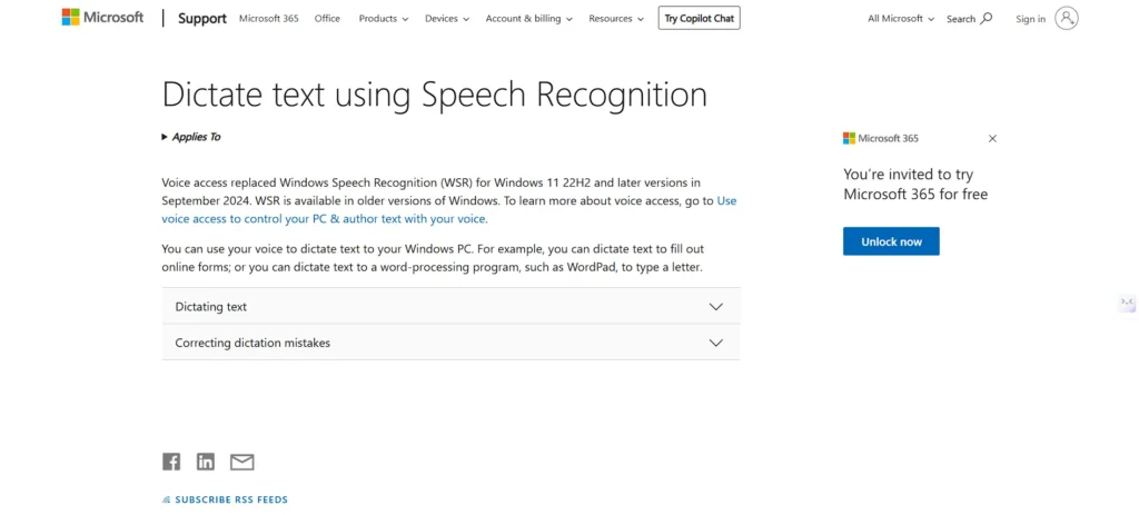 Dictation Software - Microsoft Dictate / Windows Voice Typing