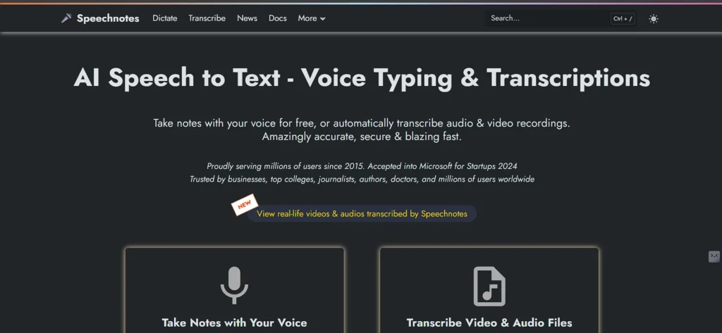 Dictation Software - Speechnotes