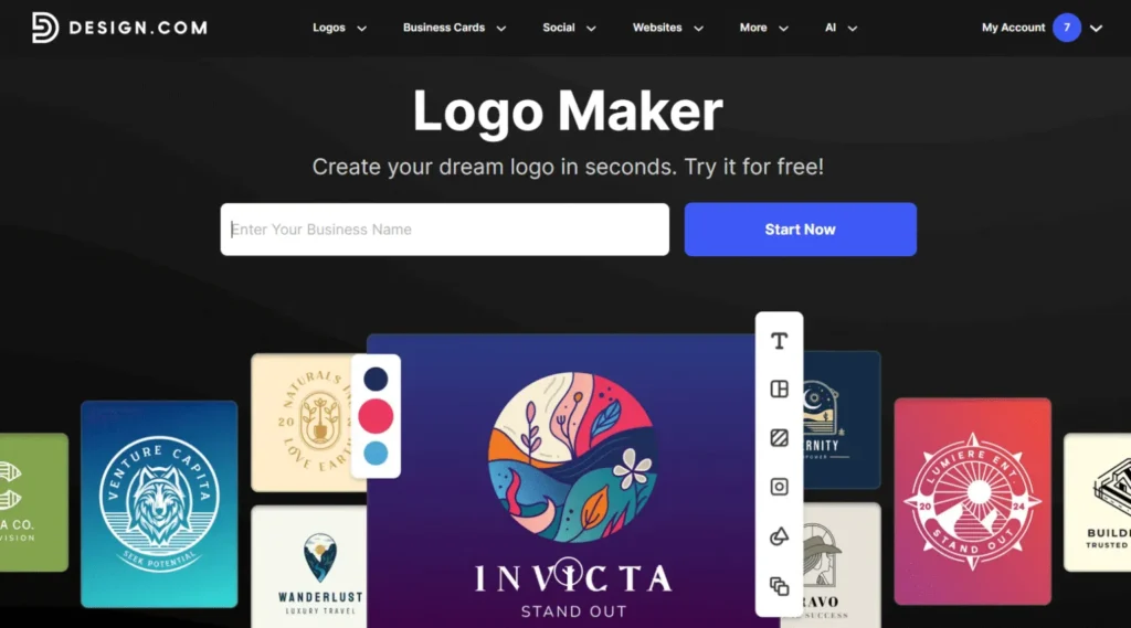 Step 1 - Go to the logo maker page https://www.design.com/logo-maker and type your business name.