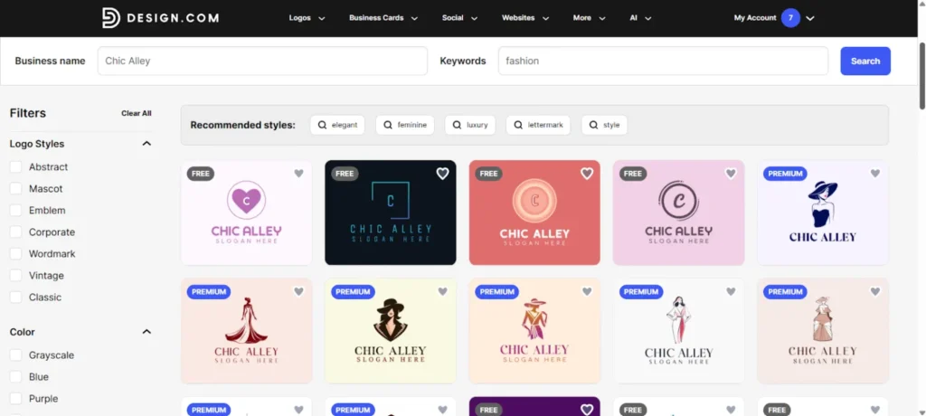 Step 2 - Browse the templates or filter by logo style/color/keyword to find a design.
