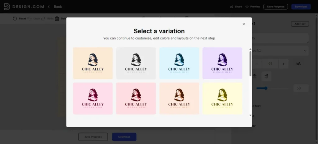 Step 3 - Click the design you like the most. Then select your preferred color variation