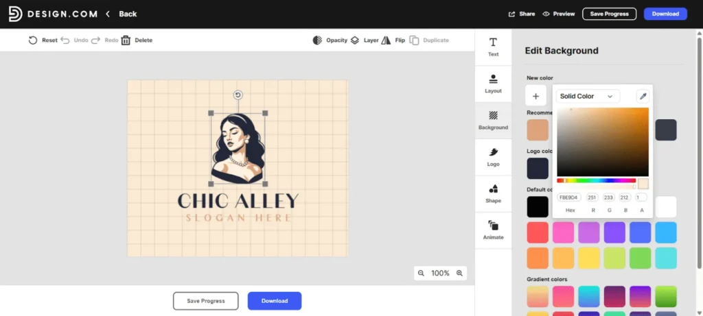 Step 4 - You’ll be transferred to the editor. Here you can change fonts, colors, layout, icon, spacing, or add a tagline. You can even add animations if you want to make them look more dynamic.