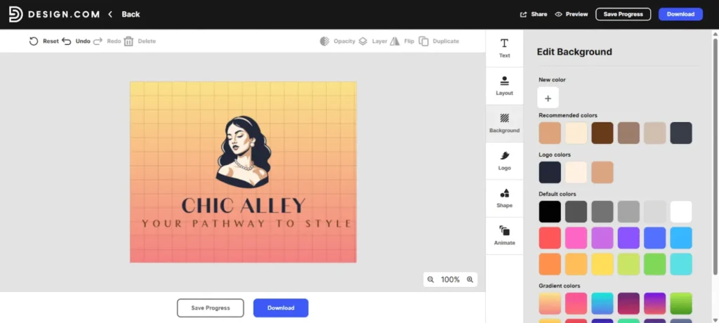 Step 5 - Once you’re happy with the look, you can click “Download” to get your logo. You can also preview how the logo will look across different platforms first to see if you are satisfied with it or if you want any changes.