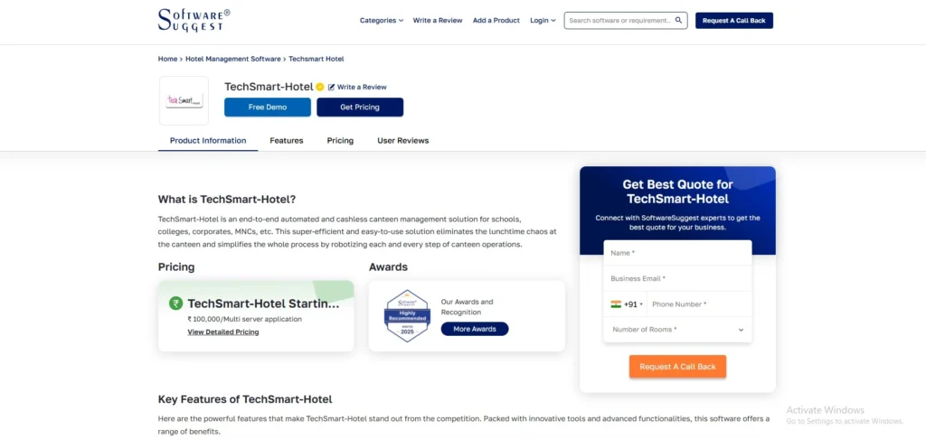Canteen Management Software-TechSmart-Hotel